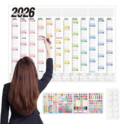 1 Set 2026 English Wall Calendar, 29.2*20.6 Inch Calendar Planner, 12 Months Minimalist Self-Discipline Tracking Poster Planner, Suitable For Office, Classroom, Home