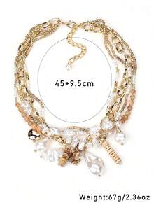 1pc Baroque Pearl & Natural Coconut Shell Beads Multi Layer Necklace, Suitable For Women Daily Wear European And American Cross-Border Beach Holiday Natural Necklace Faux Pearl Metal Pendant Necklace Fashionable And Niche High-End Pearl Necklace Faux Pearl Glass Bead Necklace - Fashionable Multi-Layer Collar Chain With Unique High-End Design, Necklace. Valentine's Day Gift, Thank You Gift For Girlfriend And Mom - Brown - View 5