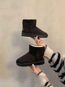 1 双女式短款雪地靴，2025 年新款冬季保暖毛绒内衬踝靴，防滑休闲百搭 - 黑色 - 查看 4