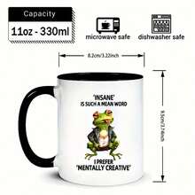 1pc, 3A Grade, 'INSANE' IS SUCH A MEAN WORD I PREFER 'MENTALLY CREATIVE', Frog Mug, Funny Frog Coffee Mug, Novelty Coffee Mug, Summer Winter Beverage, Couple Style Cute Coffee Mug, 11oz Ceramic Mug, Party Gift, Christmas Gift, Birthday - Black- - View 6
