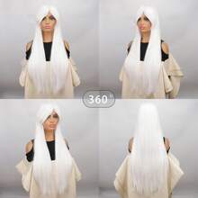 Parrucca sintetica bianca dritta con frangia per costumi di Ognissanti e cosplay di anime - lunga e dall'aspetto naturale