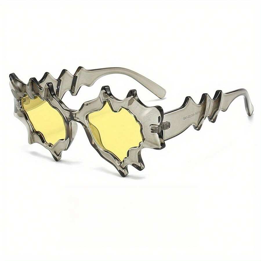 Fashionable Simple Unique Exaggerated Irregular Wave-Shaped Fashion Glasses - Gray Yellow - View 1