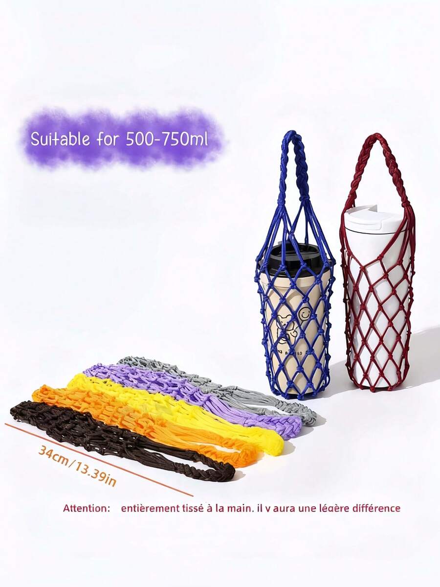 1pc Handmade Woven Mesh Bag - Coffee Cup Carrier, Water Bottle Holder, Storage Pouch - Durable Polyester With Open Top - Gift For Coffee Lovers, Reusable Beverage Holder, Coffee Cup Holder, Portable Drink Carrier, Decorative Mesh Bag,Decorative Net Pouch, Handmade Gift For Friends, Family, Classmates.
