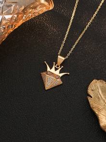 [Colar de Coroa de Luxo] Colar com Pingente de Coroa Dourada de Luxo com Diamante | 1 peça, Design Elegante em Camadas, Corrente Empilhável Versátil, Zircônia Sintética Cintilante, Acabamento Polido, Joia de Uso Diário e Presente de Festa, Acessório de Ocasião Especial para Mulheres