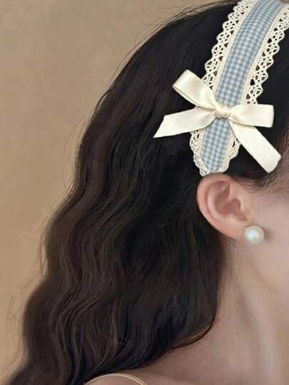 1pc Striped Blue Cute Girls' Headband With Lace - Versatile And Unique Small Butterfly Hair Accessory ,Makeup ,Hair Hair Hoop ,Headbands For Women Head Accessories