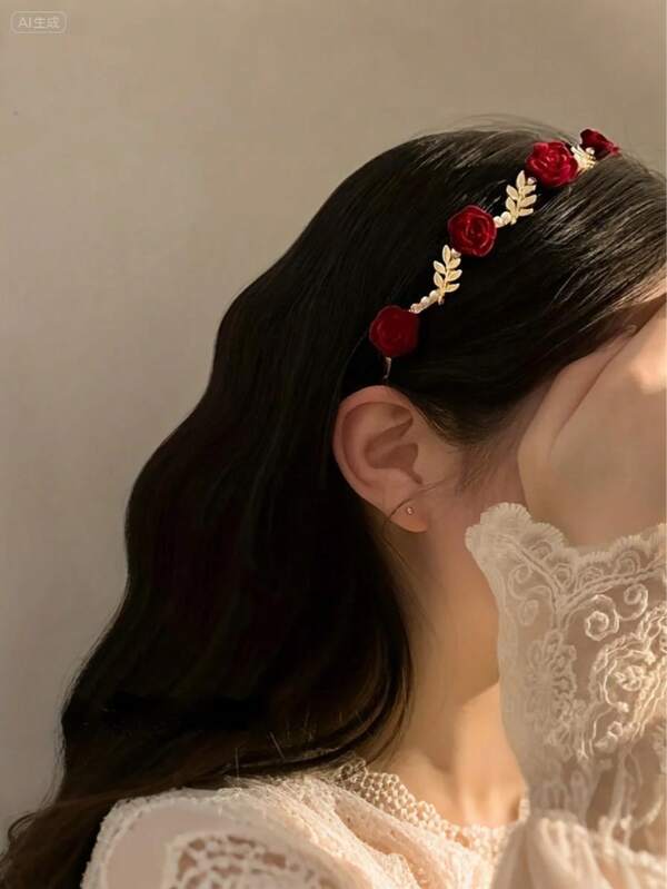 1/2 Stücke luxuriöser Rosenhaarkranz, eleganter Perlblumen-Haarreif, samtiger Cheongsam Braut Haarzubehör