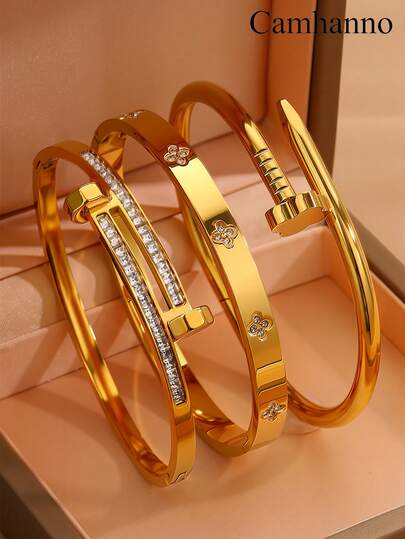 Camhanno 3 Pieces Of Light Luxury Elegant Stainless Steel Romantic Style Bracelet Set, Suitable For Dating Scenes, An Excellent Gift To Showcase Taste, Summer Flower Design Link Bracelet, Summer Solid Color Bracelet, Ladies', Party, Daily Decoration, Birthday Gift Jewelry