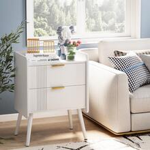 Nightstand Modern Bedside Table With 2 Storage Drawer, Small Night Stand, Wooden Sofa Side Table For Bedroom,Study Room And Small Spaces - 白色 - 查看 3
