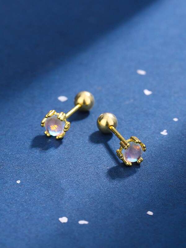 2 piezas de pendientes de tuerca elegantes y compactos de estilo minimalista con piedra lunar, adecuados para uso diario, fiestas y vacaciones de mujeres