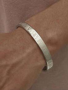 1pc Retro Minimalist Metal Geometric Open Bangle Bracelet, Suitable For Men's Daily Wear