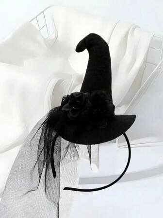 1pc Gothic Lace Headband Vintage Mesh Big Witch Hat For Halloween Party Costume, Hair Band, Hair Hoop ,Beauty