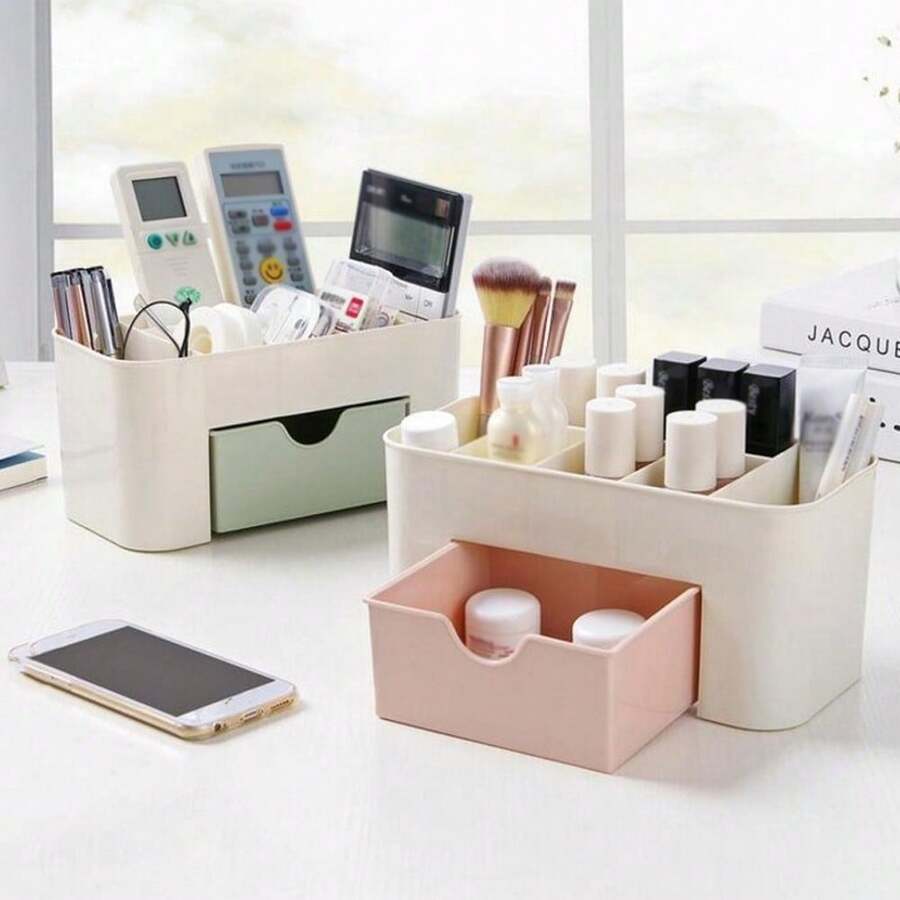 1pc Drawer Cosmetic Storage Box, Makeup Brush Finishing Box, Jewelry Skin Care Products Lipstick Facial Mask Compartment Storage Rack, Dressing Table Storage Box, Bedroom Bathroom Accessories, Makeup Organizer, Vanity Organizer, Home Storage Supplies
