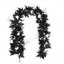 Halloween Garlands Spooky Black Rose Maple Leaf Garlands Photo Booth Props For Mantel Decorations