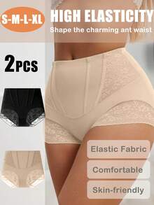 2pcs High Waist Tummy Control Panties, Suitable For Women, Post-Partum Abdomen Shaping, Lace Details, Breathable Nylon Blend, Hand Washable, Shapewear - Multicolor - View 12