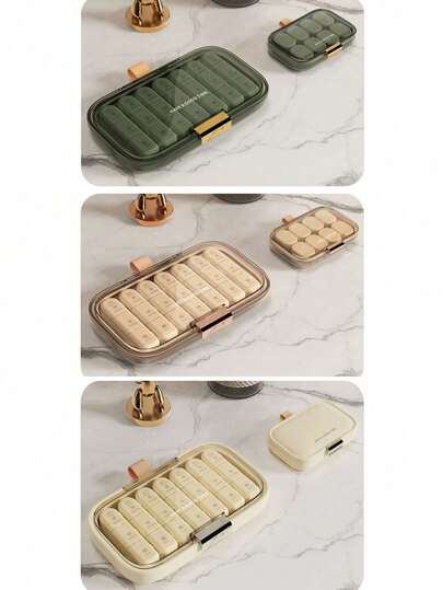 1个便携式药盒，可折叠药盒，带防尘罩，可堆叠，带隔层药盒，旅行药品收纳药盒，药盒和药片分配器，七天大容量分装盒，一日三餐用药提醒，适用于客厅、卧室、桌子，便携式，旅行收纳，携带上班药盒。[款式/颜色随机发货]，药盒，