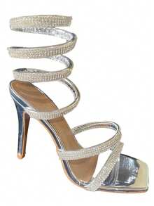 Women's Spiral Sandal With Rhinestones, Thin Heel And Shine - Silver - View 10