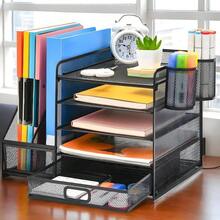 Tabletop Stationery File Holder Storage, Desk Organizer with Drawers, 13.78x11.02x12.01 Inches Portable Document Storage Container Work Home School Bedroom and Organization - inicial - Ver 3