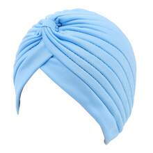 Conjunto de turbante de mujer con textura arrugada y tono sólido - Duo de tocado ajustable inspirado con forro transpirable, envoltorio bohemio y gorras de capa base para comodidad y versatilidad de estilo durante todo el día, gorro para dormir - Multicolor - Ver 4