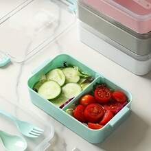 1 set de boîte à lunch carrée de couleur unie avec couvercle transparent, comprenant des ustensiles en plastique réutilisables (fourchette et cuillère), micro-ondable, convient pour les travailleurs de bureau, les étudiants, les bureaux, les écoles, les fêtes, l'extérieur, le camping, les pique-niques, les voyages et les repas légers.