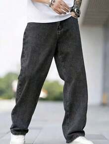 Denim Jeans For Boys, Straight, Baggy, Street Style, Children's, Youth, 10 To 16 - màu đen - Xem 1