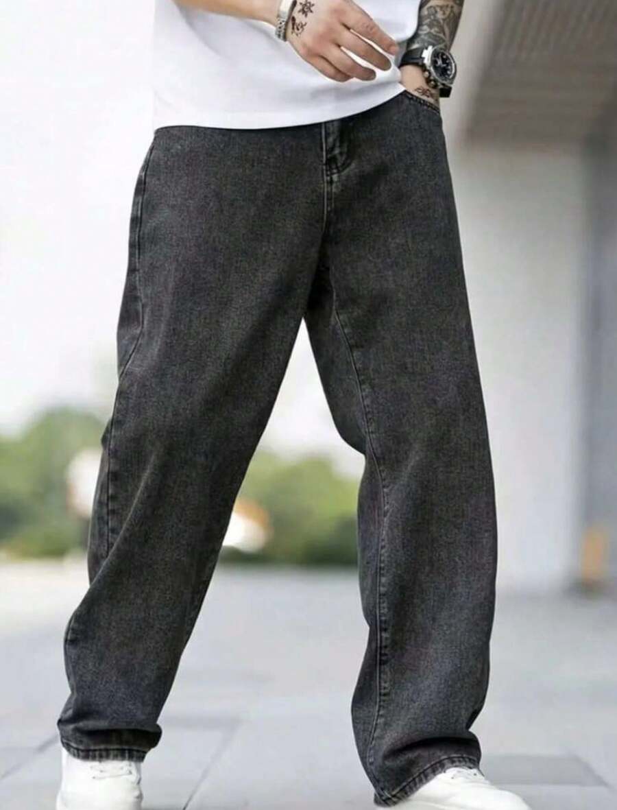 Denim Jeans For Boys, Straight, Baggy, Street Style, Children's, Youth, 10 To 16 - màu đen - Xem 1