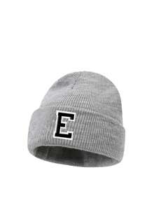 1PC Children's Knitted Hat With 26 Letters Pattern, Solid Color Knitted Caps, Children Hats For Girls, Warm Beanies For Outdoor, Autumn/Winter - Grey - View 10