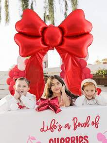 1pc Extra Large Matte Red Bow Shaped Foil Balloon, For Bow Decor, Birthday, Valentine's Day, Home Birthday Party, Wedding, Photo Shoot Decor, Princess Birthday Party, Bridal Shower, Bachelorette Party, Outdoor Influencer Shoot, Anniversary, Mother's Day, Tea Party, Giant Bow Backdrop Decor - Multicolor - View 3