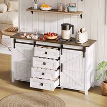 Multifunctional Kitchen Buffet – 138cm Sideboard With Drawer, Shelf Doors And Adjustable Shelves – Modern Design With Tip-Over Protection, For Kitchen, Living Room And Family Room. - 白色+中密度纖維板 - 查看 7