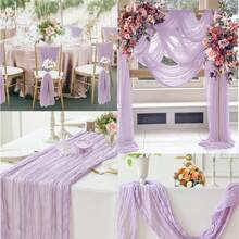 90*180cm/90*300cm Camino de mesa de gasa plisada estilo bohemio, decoración de mesa para fiesta de campo, boda, fiesta, Navidad, Acción de Gracias, baby shower, estilo granja - Multicolor - Ver 3