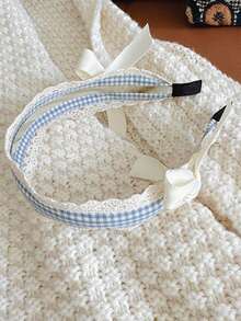 1件条纹蓝色可爱女孩蕾丝发箍 - 多功能独特小蝴蝶发饰，可用于化妆、发箍、女士头饰 - 彩色 - 查看 7