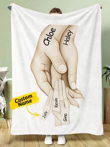 1 pieza Manta personalizada, se pueden imprimir de 2 a 5 huellas manuales y nombre personalizado, suave y cómoda, decorada con un patrón floral personalizado, texto personalizable, ideal para aniversarios. Esta manta personalizada única es adecuada para la oficina, el dormitorio, el sofá y los viajes, un regalo pensativo para mamá, abuela, esposa, novia, un regalo personalizado perfecto para el Día de la Madre, el Día del Padre, San Valentín, aniversario, cumpleaños, Navidad, Acción de Gracias, boda, graduación y inauguración de la casa. - Estilo 5 - Ver 1