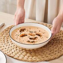 MALACASA 12/16/18/24-Piece White Porcelain Dinner Plate Set With Black Rim And Curved Edge, Including Dinner Plates, Dessert Plates, Pasta Bowls, And Bowls, For 4/6 People - White - 白色 - 查看 8