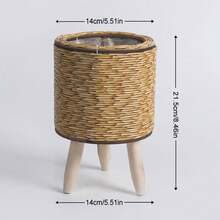 Natural Color Woven Planter Baskets With Plastic Lining And 3 Wooden Legs, Multipurpose Storage For Plants, Flowers, Toys, Rustic Farmhouse - Màu vàng - Xem 3
