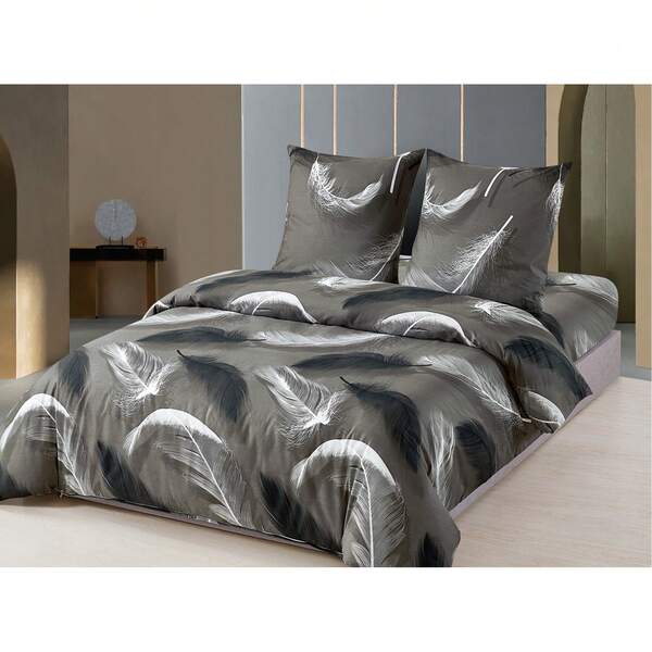 Conjunto de cama 100% algodão, estampa floral e penas, 3 peças, outono/inverno, 160 cm/220 cm