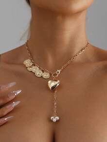 1 Stück Herz-Quasten-Hänge-Halskette, modisches einzigartiges Design Halskette für Frauen, geeignet für Alltag, Party, Treffen, Musikfestival (OPP-Beutel-Verpackung)