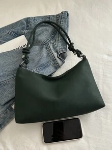 简约新月斜挎包，多功能单肩包，大号手提包，带可调节肩带，适合聚会、郊游、度假、购物和日常使用，可容纳硬币、手机，非常适合办公室女士、大学生和职业人士，优雅的女士单肩包 - 墨綠色 - 查看 8