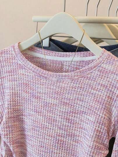 Girls' Waffle Knit Long Sleeve T-Shirt, Comfortable & Versatile, Fitted Design, Ages 8-12