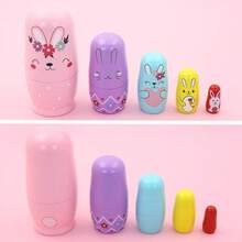 5-Layer Adorable Pink Bunny Russian Nesting Dolls,Easter Cute Rabbit Wooden Matryoshka Nesting Dolls With Garland Carrot Heart Pattern For Kids Stacking Christmas Birthday Easter Toy Gift Home Decoration - Pink Bunny - View 8