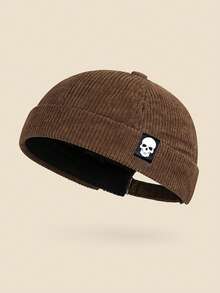 1 Stück Unisex Totenkopf Patch Retro Cord Schiffermütze, verstellbar, vintage, modisch, geeignet für Herbst/Winter, Streetwear, Lässig, Hipster - A - Übersicht 11