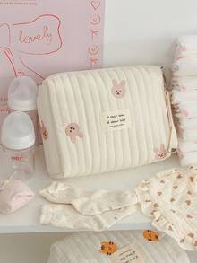 1pc Changing Bag With Cute Animal Embroidery - Multifunctional Large Capacity Diaper Bag And Baby Essentials Handbag, Large Capacity Multifunctional Baby Diaper Bag, Unisex Portable Changing Bag, Easy-To-Clean Material, Newborn Travel Storage Bag, Stylish And Lightweight Diaper Storage Bag, Baby Daily Necessities Storage, Change Of Clothes Storage, Socks Storage, Bottle Storage, Bib Pad Storage, Suitable For Daily Use - Multicolor - View 15