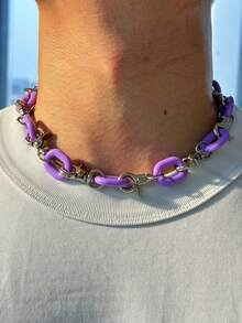 1pc Fashionable, Unique, Exquisite Hip-Hop Punk Versatile Colorful High-End Luxury Creative Geometric Acrylic Metal Buckle Necklace For Men, Suitable For Daily Wear, Festivals And Parties