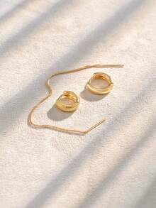 Nooxian 3pcs/Set Anting Lingkaran Emas & Rumbai, Aksesoris Perhiasan Fashion untuk Wanita (Untuk Satu Telinga) - kuning keemasan - View 6