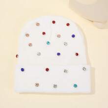 1 件彩色水钻无檐便帽，朋克风格钻石针织帽，时尚男女通用秋冬保暖帽，适合日常、户外、骑行、钓鱼 - 彩色 - 查看 8