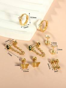 10pcs Low Allergenic Flat Stud Earrings, Unisex, Gold Plated Stainless Steel Material, Mini Screw Cartilage Earrings - Gold Ear Stud - View 15