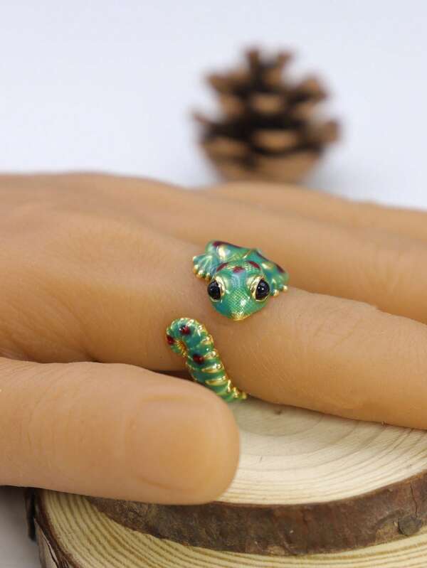 1pc Vintage 3D Colorful Lizard Animal Adjustable Open Ring, Suitable For Daily Wear, Party, Halloween Gift