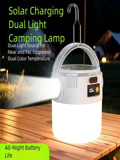 1/2/3pcs 18650-800mAh Solar LED COB Camping Lights, Rechargeable Solar Dual Light Source Portable Camping Lamp, USB/Solar Charging Waterproof Light, Suitable For Camping And Outdoor Activities, Also Can Be Used As Emergency Light