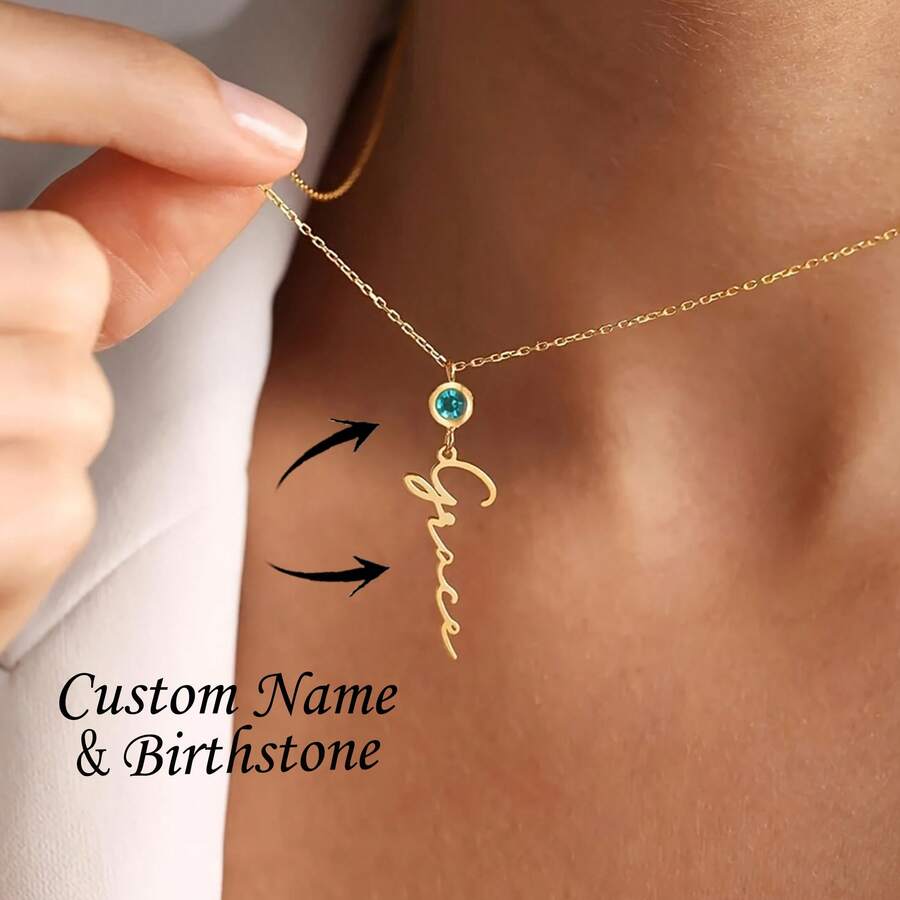 Personalized Women'S Bohemian Style Name Creation Stone Pendant Necklace, 18K Golden Plated, Customizable English Name, Perfect Gift For Her, Birthday Gift, Mother'S Day Gift, Christmas Gift, Valentine'S Day Gift, Graduation Gift - Multicolor - View 1