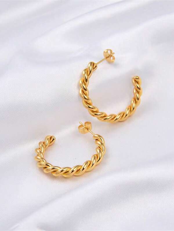 1 Coppia di Orecchini Vintage Asimmetrici in Acciaio Inossidabile con Corda Attorcigliata, Elettroplaccati a Vuoto, Eleganti e Minimalisti, Accessorio Gioiello Versatile