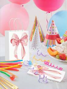 6/12/20 Stücke rosa Schleifen Geschenktüten aus Papier, geeignet für Geburtstage von Frauen, Weihnachtspartys, Süßigkeitentüten mit Griffen, passend für Braut-Verlobungspartyzubehör, Geschenk-Süßigkeitentüten (weiß, große Schleife)