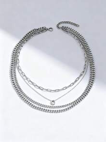 1pc Punk Metal Silver Cuban Link Chain Necklace, Fashion Choker Necklace For Men, Unisex Hip Hop Jewelry Accessory For Concerts, Parties, Bars